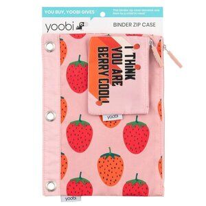 Yoobi Binder Zip Case & Coin Purse - "Berry Cool" Strawberry Pattern Pink